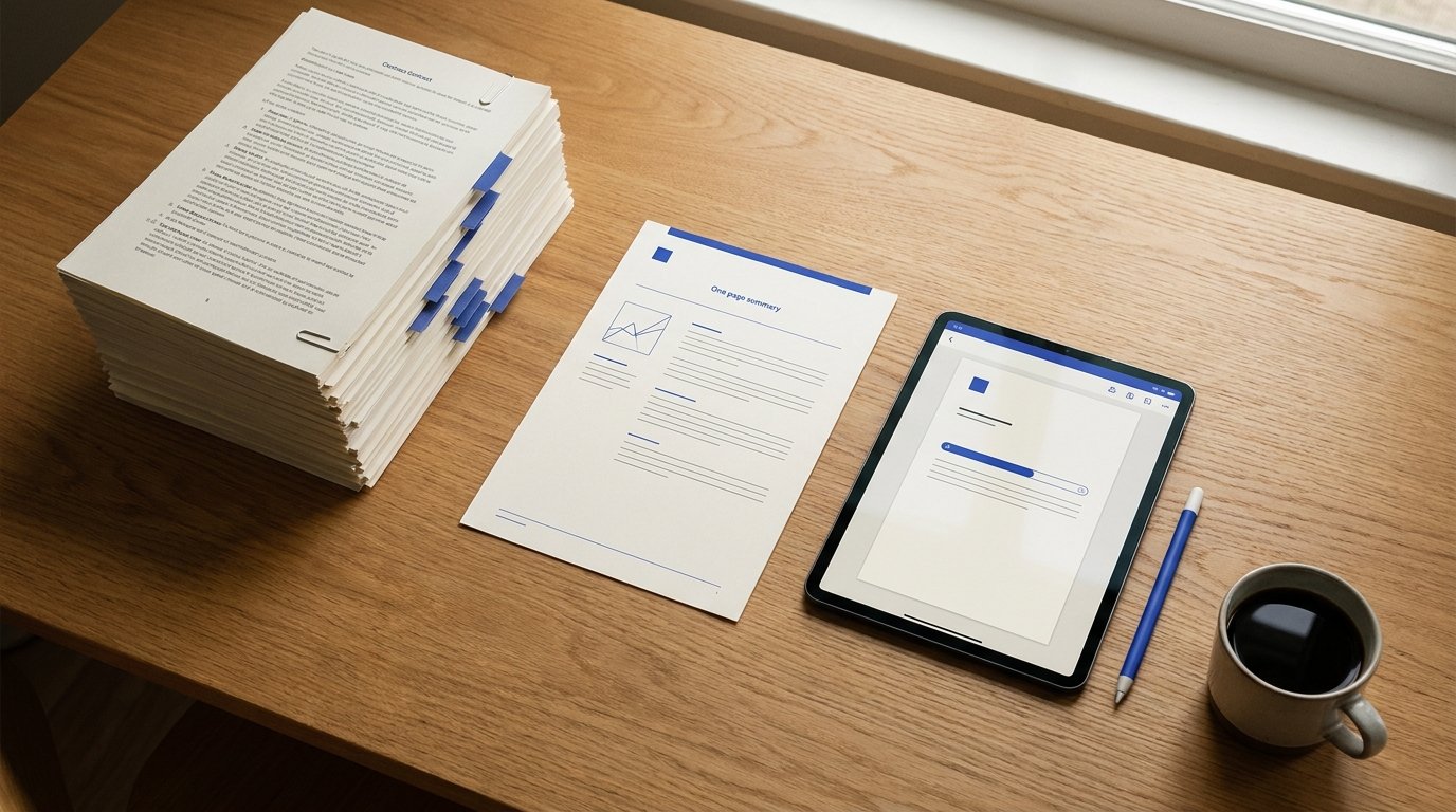 Un document de 40 pages résumé automatiquement en une page par l'IA